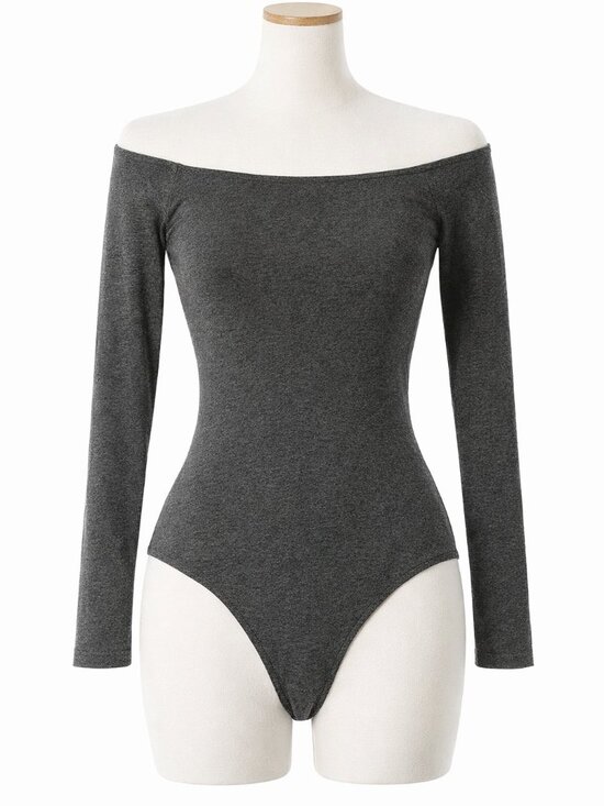 Mangopop Tops - MANGOPOP Gray Scoop Neck Long Sleeve Bodysuit M